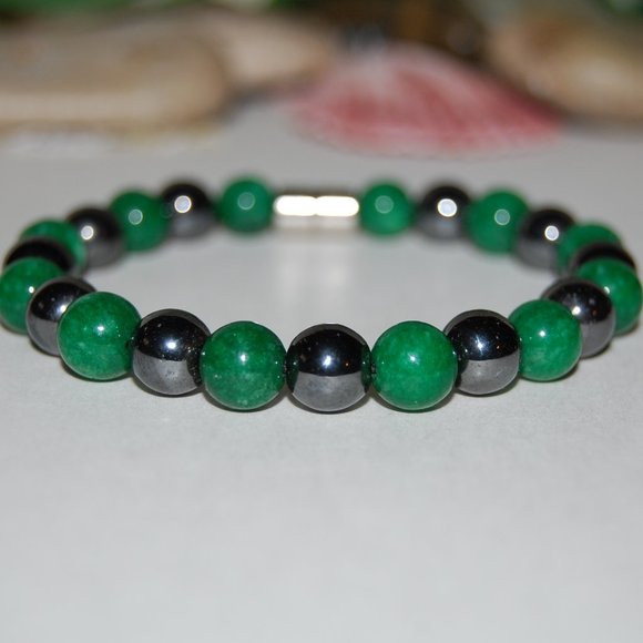 Jade Bracelet,Magnetic Bracelet,Jade and Magnetic Bracelet,Jade,Hematite 8mm - Picture 2 of 3